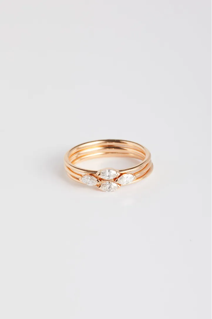 Bague Demi-tour Anneau fin or rose 18 carats Poli Diamant naturel monture Trilogie Bague Demi-tour Anneau fin or rose 18 carats Poli Diamant naturel monture Trilogie