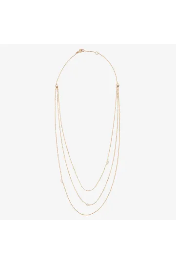 A 3-row necklace in 750‰ rose gold set with three marquise-cut diamonds.
