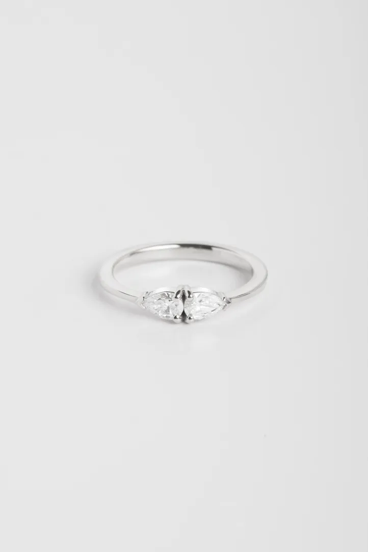 Bague Sertie Anneau fin or blanc 18 carats Poli Diamant naturel monture Toi et Moi Bague Sertie Anneau fin or blanc 18 carats Poli Diamant naturel monture Toi et Moi