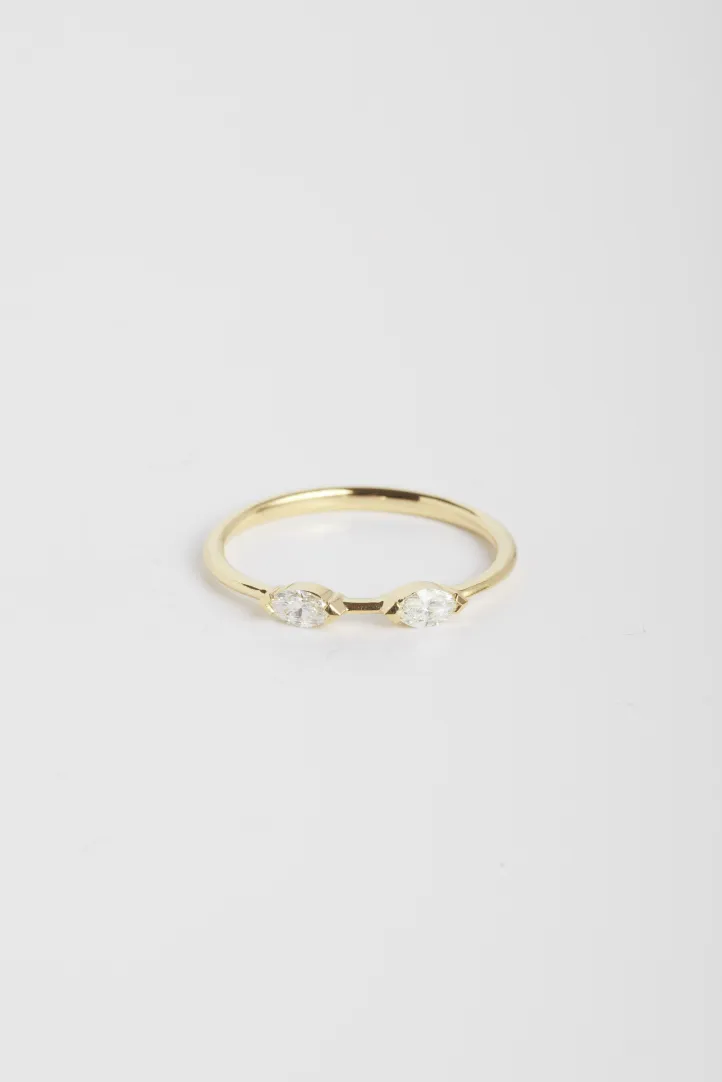 Bague Ouverte Anneau fin or jaune 18 carats Poli Diamant naturel monture Toi et Moi Bague Ouverte Anneau fin or jaune 18 carats Poli Diamant naturel monture Toi et Moi