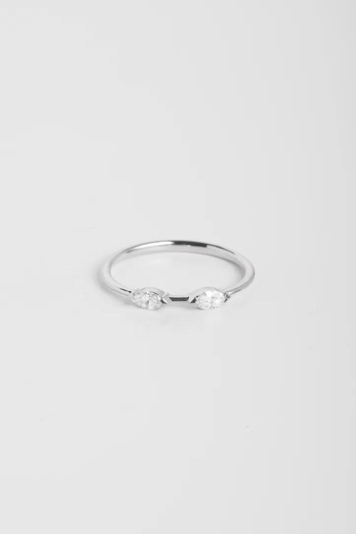 Bague Ouverte Anneau fin or blanc 18 carats Poli Diamant naturel monture Toi et Moi Bague Ouverte Anneau fin or blanc 18 carats Poli Diamant naturel monture Toi et Moi