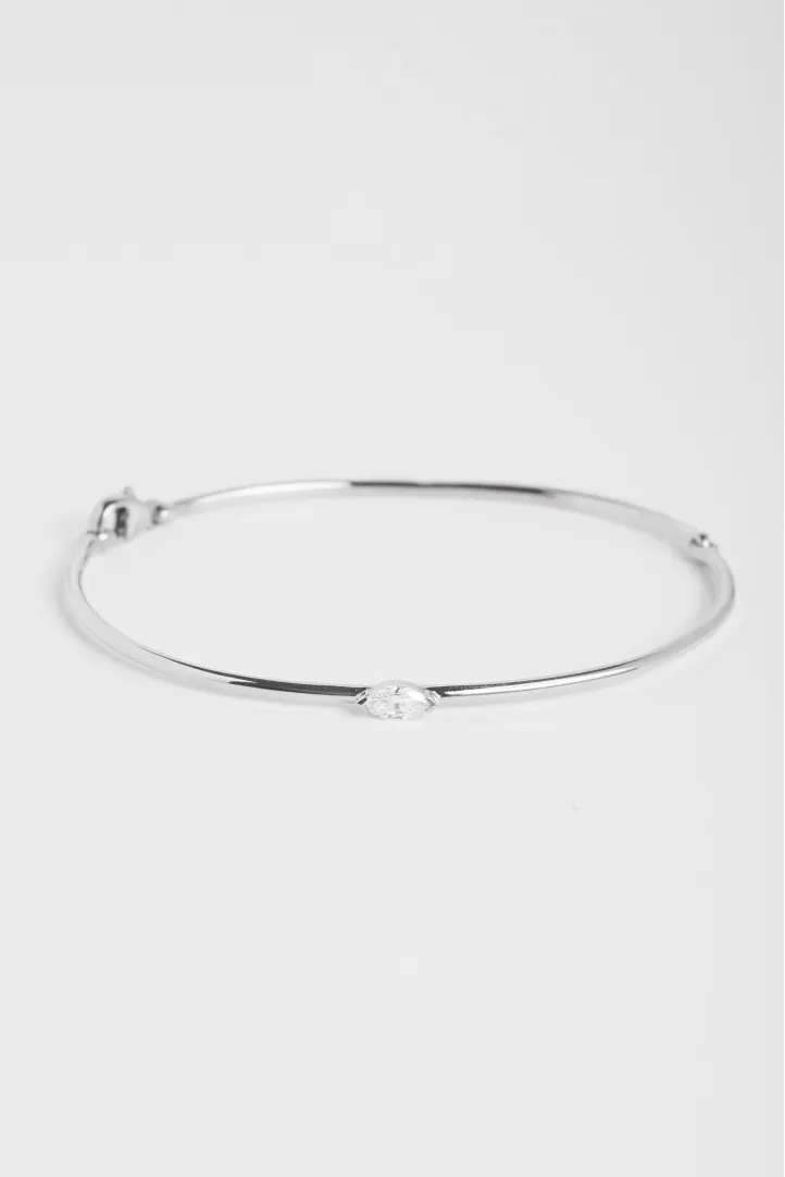 Bracelet Jonc Serti or blanc 18 carats Poli Diamant naturel Bracelet Jonc Serti or blanc 18 carats Poli Diamant naturel