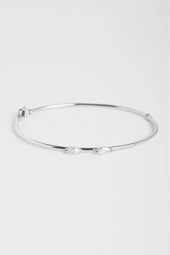 Bracelet Jonc Serti or blanc 18 carats Poli Diamant naturel Bracelet Jonc Serti or blanc 18 carats Poli Diamant naturel