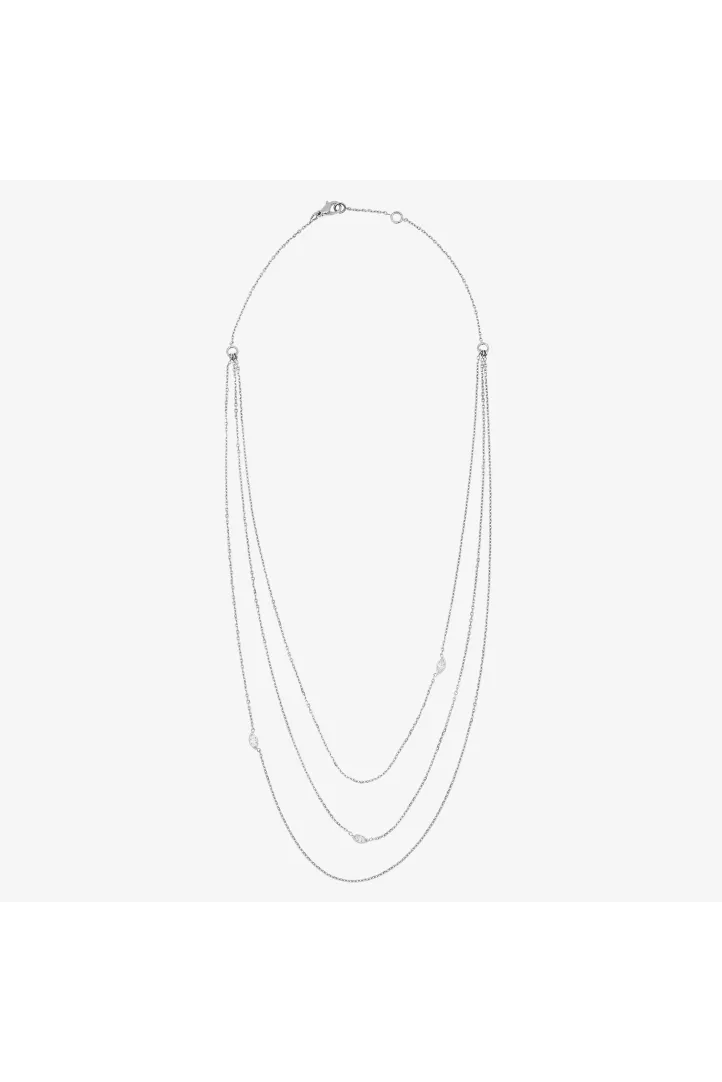 Collier Sautoir multi-rangs Serti or blanc 18 carats Poli Diamant naturel