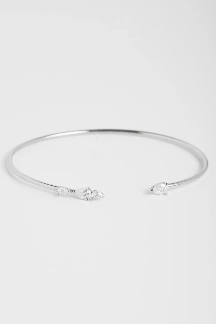 Bracelet Jonc Serti or blanc 18 carats Poli Diamant naturel Bracelet Jonc Serti or blanc 18 carats Poli Diamant naturel