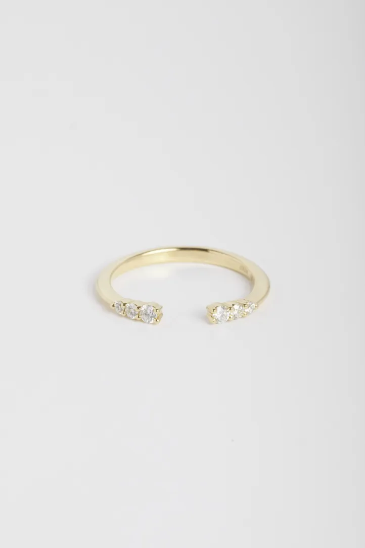 Bague Ouverte Anneau fin or jaune 18 carats Brillant Diamant naturel monture Pavé Bague Ouverte Anneau fin or jaune 18 carats Brillant Diamant naturel monture Pavé