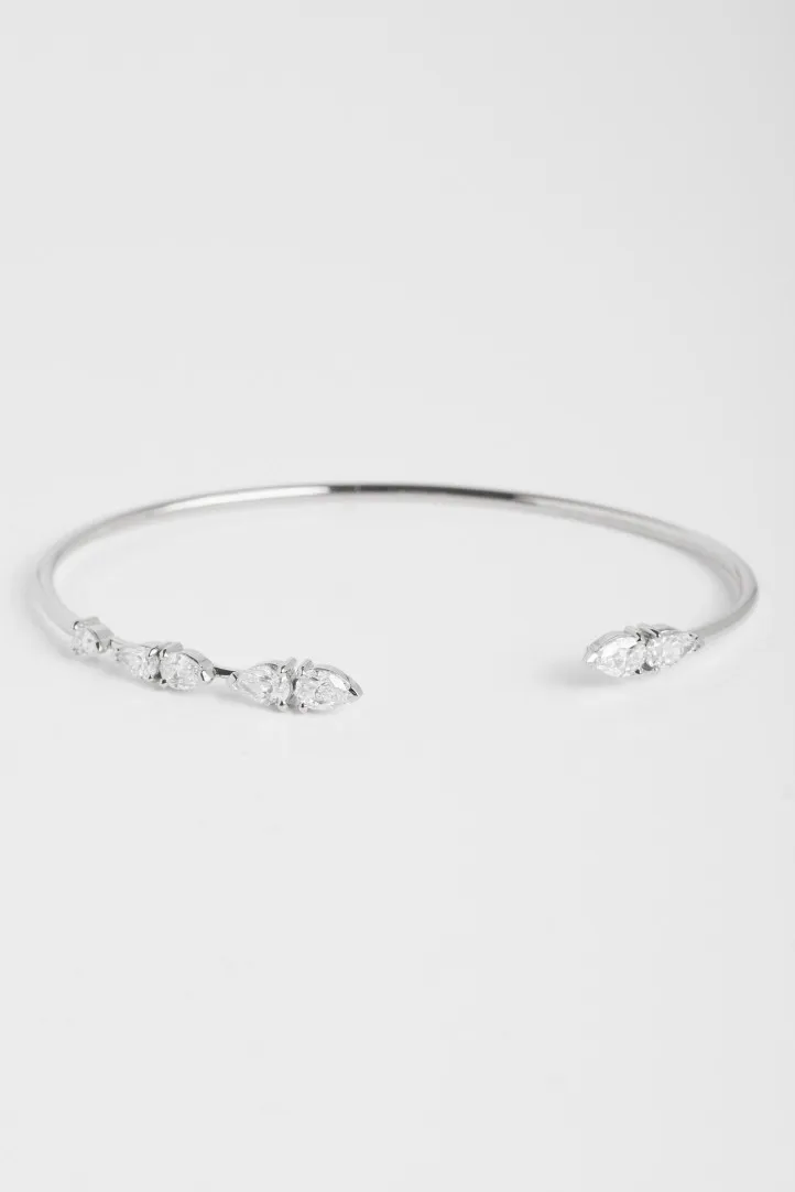 Bracelet Jonc Serti or blanc 18 carats Poli Diamant naturel Bracelet Jonc Serti or blanc 18 carats Poli Diamant naturel