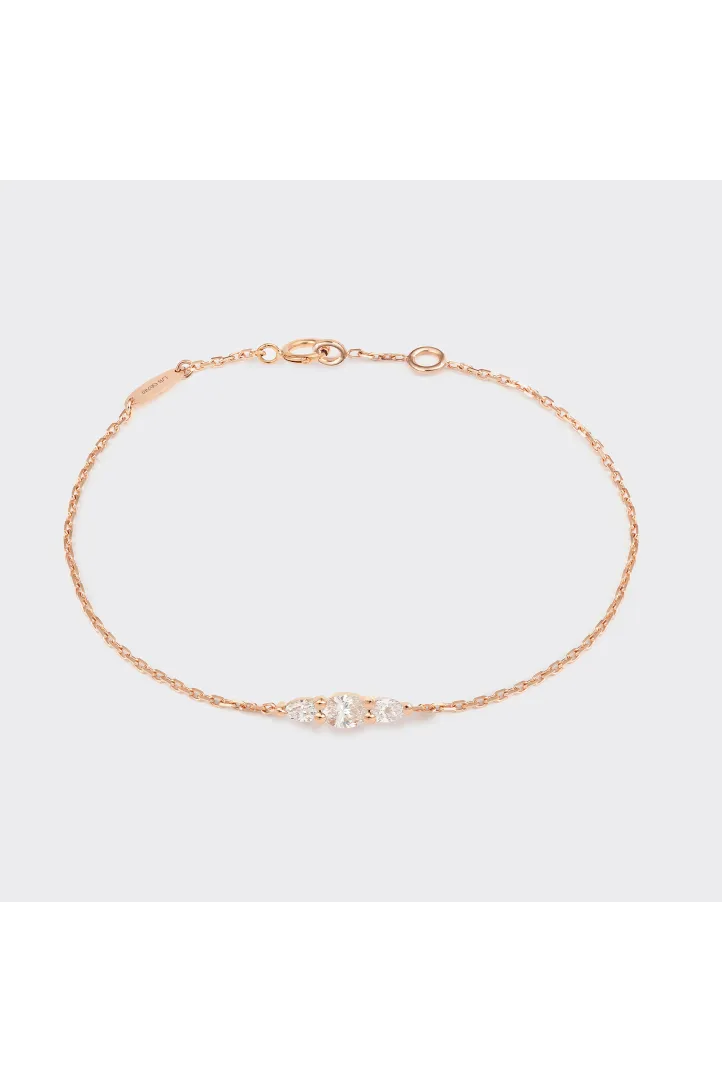 Bracelet Chaîne Serti or rose 18 carats Poli Diamant naturel Bracelet Chaîne Serti or rose 18 carats Poli Diamant naturel