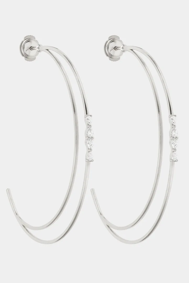 Boucle d'oreille Créoles Serties or blanc 18 carats Poli Diamant naturel Boucle d'oreille Créoles Serties or blanc 18 carats Poli Diamant naturel