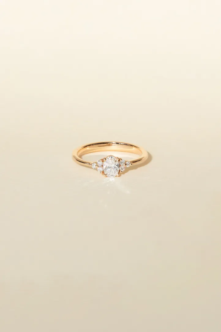 <p>La bague Clara M, en or rose 750‰ sertie d'un diamant central taille ovale et accompagné de diamants taille brillant.</p> <p>La bague Clara M, en or rose 750‰ sertie d'un diamant central taille ovale et accompagné de diamants taille brillant.</p>
