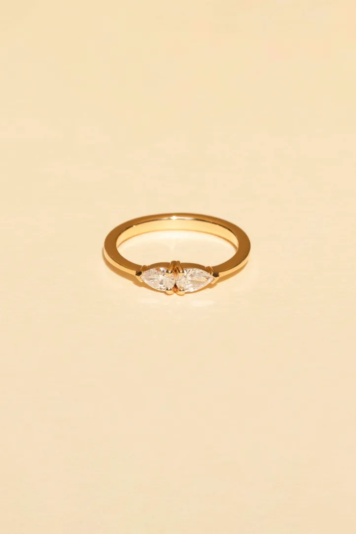 Bague Sertie Anneau fin or rose 18 carats Poli Diamant naturel monture Toi et Moi