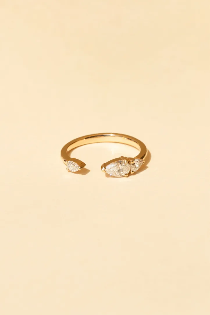 Bague ouverte or rose toi et moi diamant poire Gwen S