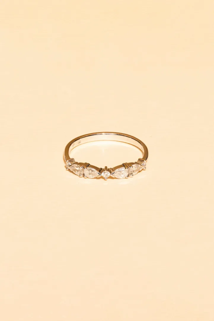 Bague Demi-tour Anneau fin or blanc 18 carats Brillant Diamant naturel monture Solitaire épaulé