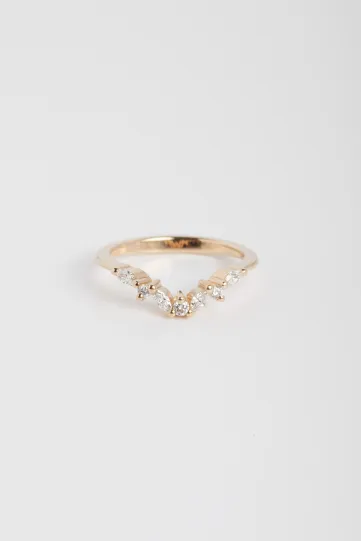 The Swann ring, in 18k rose gold, set with marquise and brilliant-cut diamonds.